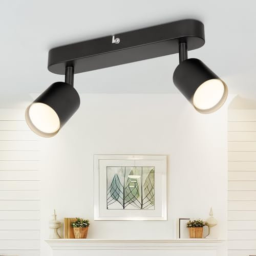 VEKIDOT Faretti da Soffitto Orientabili, Moderna Plafoniera LED Nero, Faretti con 2 Luci Lampada da Soffitto GU10 per Cucina, Soggiorno, Lampadina Non Inclusa
