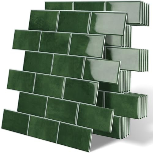 Tiwoos Thicker Self Adhesive Wall Tile, Metro Subway Peel and Stick Tiles Splashback for Kitchen & Bathroom Green, 10-Sheets