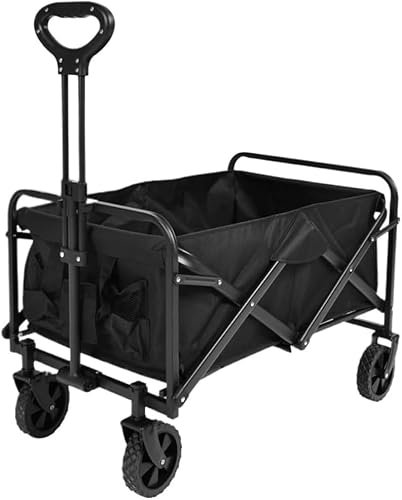 Chariot de camping pliable pratique à quatre roues, chariot de plage avec table tirée à la main, petite remorque pour camping et pique-nique, chariot portable pour camping et pique-nique, noir