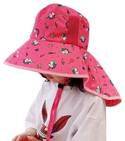 KASESSS Chapeau Anti UV Enfant Licorne Respirant, Casquette Protège-Nuque pour Filles et Garçons, Casquette Piscine Reglable (Rose)