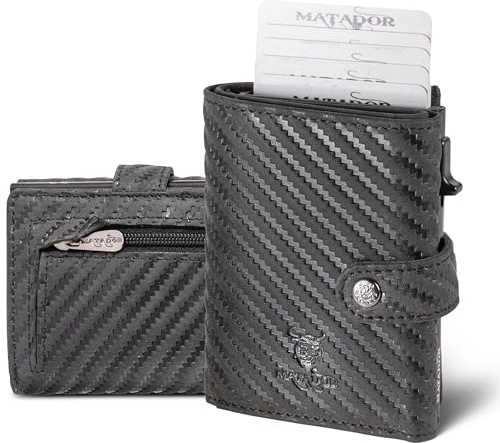 MATADOR #Tokio Portefeuille fin en cuir pour homme avec boîte cadeau élégante, porte-cartes élégant avec bloqueur RFID, porte-cartes de luxe avec de nombreux compartiments, Noir carbone., m, Avec