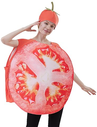Genérico Disfraz de Verdura,Disfraz De Tomate Adulto Fruta Verdura Rebanada - Traje Con Gorro Para Hombres Mujeres Fiestas Parejas | Decoraciones Carnaval Pascua