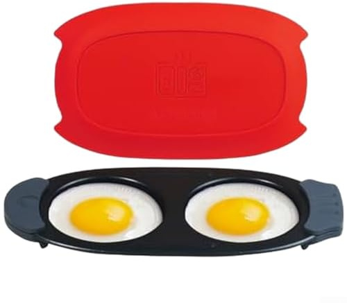 Olla de huevos para microondas con compartimentos dobles, patentada para un calentamiento rápido, no y cubierta de silicona resistente al calor para cocinar rápidamente y sin problemas
