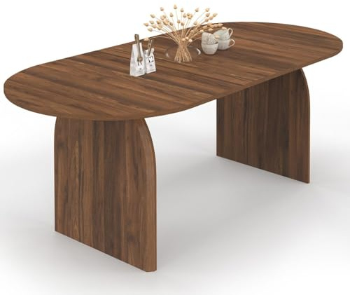 IDMarket - Table à Manger Extensible japandi Ovale Edith 6-10 Personnes Effet Noyer 160-200 cm