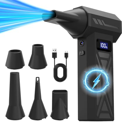Compressed Air Duster for Computers, 130,000 RPM Electric Air Duster with 4-Speed Power, Reusable Cordless Air Can for PC, Laptop, Keyboard, Car & Electronics Cleaning, LED Light, USB-C Rechargeable
