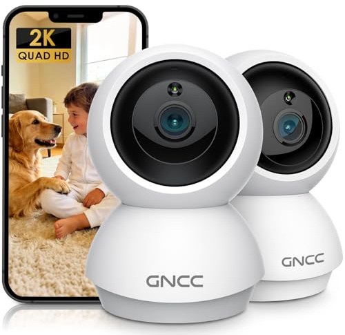 GNCC 2K Cameras for Home Security, Indoor Pan/Tilt Security Camera for Baby Monitor/Pet Camera, Motion Detection, Night Vision, 2-Way Audio, 24/7 SD Card Storage & Optional Cloud, 2.4/5GHz WiFi, 2 Pcs
