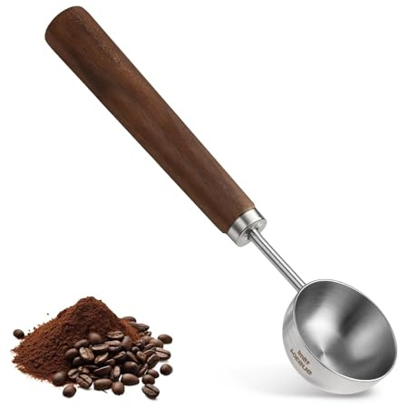 Mango de Nogal Negro,Cuchara Medidora de Café Vintage Acero Inoxidable 304 con Mango de Nogal Negro 15 ml Ideal para Medir y Servir Café Molido Granos de Café y Té