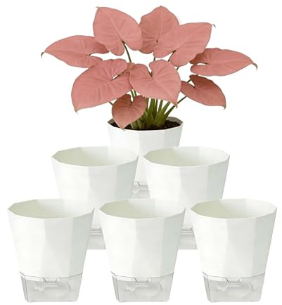 URMONA Macetas de Autorriego con Mecha y Depósito Transparente, Set Blanco