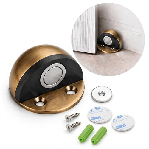 Dome Floor Mounted Bumper with Rubber Cushion - Brushed Bronze Wall Protection for Home Office Against Impact Damage, Modern Design Includes Adhesive Pads & Screws for Secure Installation in Various