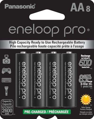 Eneloop Panasonic BK-3HCCA8BA pro AA High Capacity Ni-MH Pre-Charged Rechargeable Batteries, 8-Battery Pack