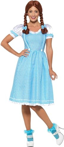 Smiffys Kansas Country Girl Costume, Blue & White with Dress & Hair Bows, Fairytale, Wings and Wands Fancy Fancy Dress, Storybook Character Dress Up Costumes Halloween