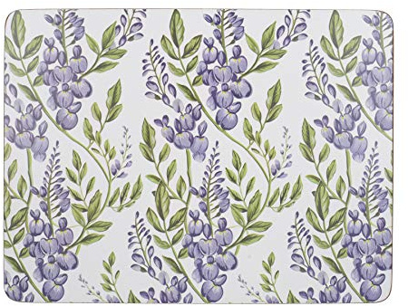 Creative Tops Cork-Backed Medium Placemats / Table Mats with Printed 'Wisteria' Design, Rectangular, White, 30 x 23 cm, Set of 6