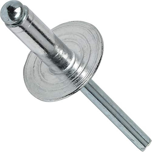 Fastenere Large Flange Pop Rivets - 3/16 x 1/4 (50 Pack) Aluminum Body Steel Mandrel, Heavy Duty Dome Head Blind Rivets, Open End 6-4 Gap .188 - .250 - Corrosion Resistant, High Shear Strength
