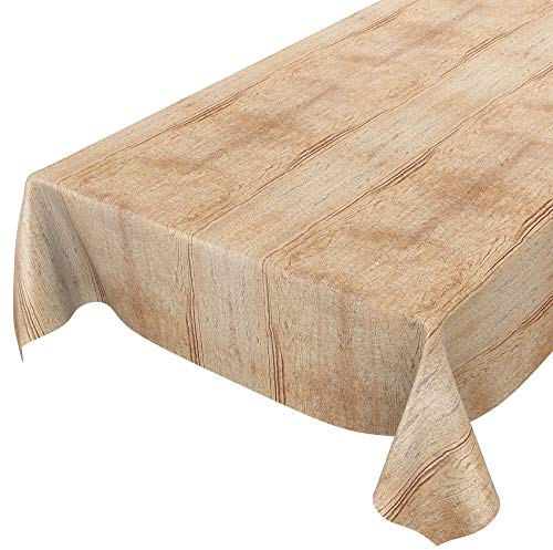 Wachstuchtischdecke abwaschbar Garten Tischdecke Wachstuch Rund Oval Eckig Indoor Outdoor Holz Beige Braun 100x140cm