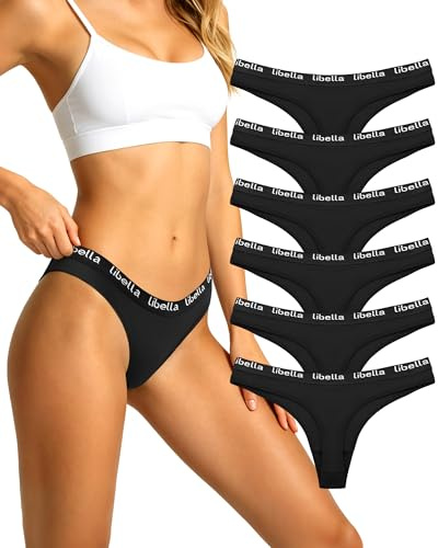 L&K-II Libella Tanga Strings i förföriska ljusa färger underkläder damstringtrosa bomull med djup linning i 6-pack 3207 svart L
