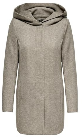 ONLY Damen Eleganter Mantel Coat Cozy Fleecejacke ONLSEDONA Basic Cardigan mit großer Kapuze und Reißverschluss, Farben:Taupe, Größe:XL