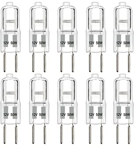 SCNNC GY6.35 Halogen Leuchtmittel 50W Dimmbar AC/DC 12V 650LM Warmweiß 2700K, Halogen Stiftsockellampe 12V G6.35 50W für Kronleuchter, Landschaftsbeleuchtung, 10 Stück