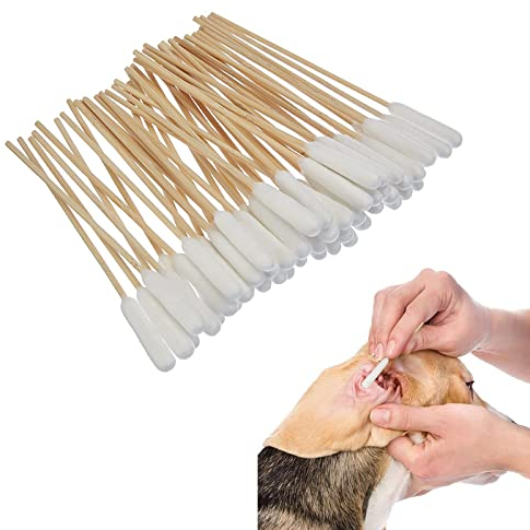 Hunde Wattestäbchen,200 Stück Ohrreiniger für Hunde,Hunde Wattestäbchen Ohrreiniger,Ohrenreiniger Hund,Größe Haustiere Ohrreiniger Lang juckende Ohren,Reinigungstupfer zur Reinigung von Tieren