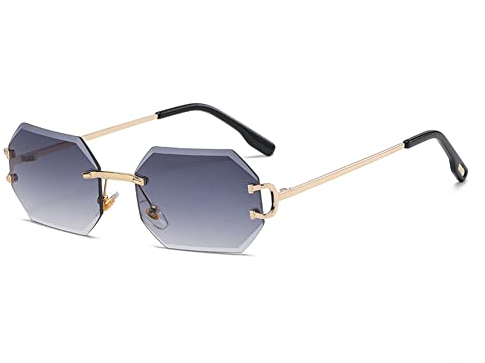 kachawoo Octagon Randlose Sonnenbrille für Männer Frauen Polygon Rahmenlose Sonnenbrille Uv400 Gold Metallbeine Brille Unisex für Partyurlaub (gold with grey)