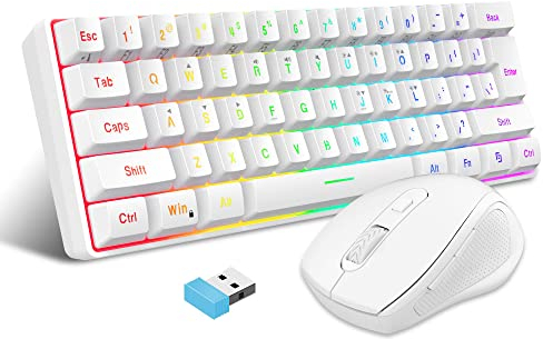 Snpurdiri 2.4G Wireless Gaming Keyboard and Mouse Combo, Include Small 60% Merchanical Feel Ergonomic Design Mini Wireless Mouse(White)