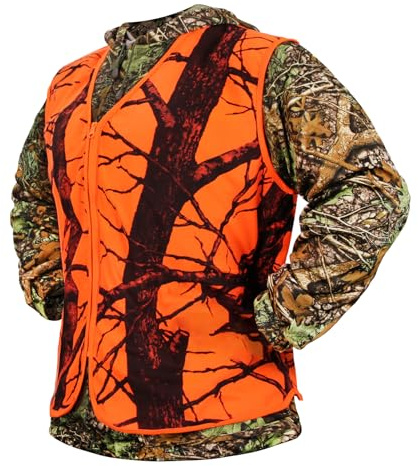 Volein Gilet de Chasse en Camouflage Orange Vif, Léger, Fermeture à Glissière(XL)