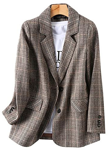 Women's Suits Blazer Casual Office Lady Jacket Notch Collar Plaid Open Front V-Neck Business Blazer Suit Jackets Outwear,Gray,M