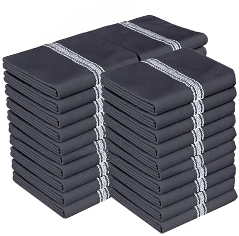 Zeppoli Classic Kitchen Towels - 15 Pack - 14 x 25 - 100% Natural Cotton Dish- Reusable Cleaning Cloths - Tea Towels - Super Absorbent - Machine Washable Hand Towels - Black Base