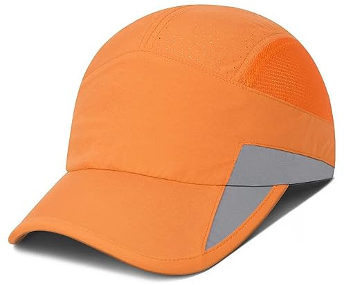 GADIEMKENSD Running Hat, Mens Outdoor Hat Unstructured Baseball Cap UPF 50 UV SPF Exercise Run Caps Reflective Breathable Light Sun Hats Quick Dry Mesh Summer Sports Hat Cap Men Woman Under 10 Orange
