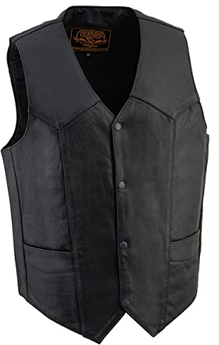 Milwaukee Leather Men's Premium Leather Western Style V-Neck Motorcycle Rider Vest with Front Snap Closure |LKM|ML|SH - 48