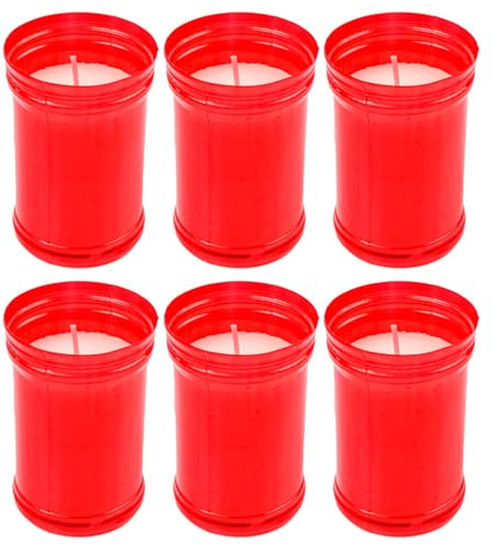 Tradineur - Pack de 6 velones litúrgicos, Velas de Santo de parafina y Cera Vegetal, decoración de Iglesias, cementerios, tumbas (Rojo, 9 x 6 cm)