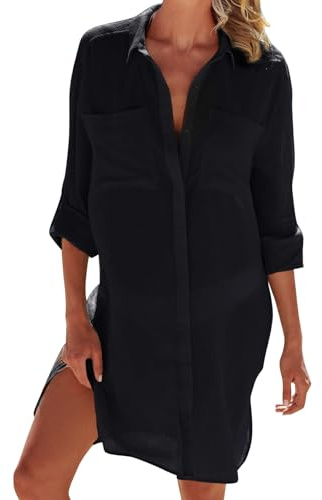 Figarge strandklänning damer bikini cover up sommar pareos sommarklänning damer strand täckande skjorta button-down strandponcho lång blus sommar baddräkt V-ringad klänning badkläder