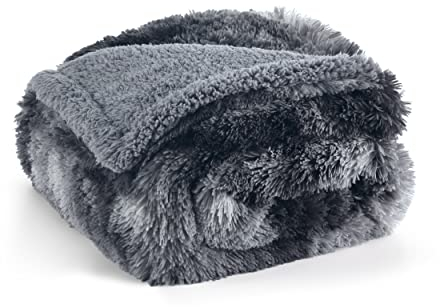 BEDSURE wasserdichte Hundedecke für große Hunde - 100 x 120 cm Langer Plüsch Hundedecke waschbar, Haustier Decke flauschig und weich, Schutzdecke Hundesofa, Katzendecke für Katzen, Batik-Grau