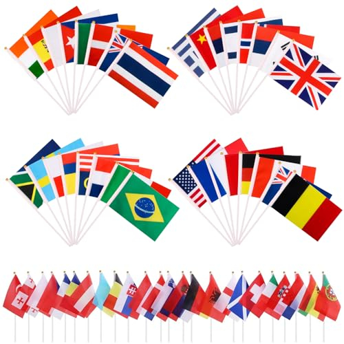 Drapeau, shallyong 32 Pièces Petit Drapeau, Drapeaux du Monde, avec Poteau, pour Événements Sportifs, Festivals