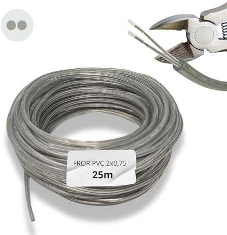 HALOTEC 25m Câble Électrique Accessoires d'Éclairage | 2 Fils 2x0.75 mm² Transparent Polarisé H03VV-F | PVC Double Isolation Sécurité | Utilisation Industrielle Maison Bureau Résistant Flexible