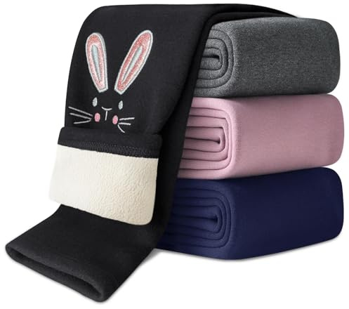 Domee Leggings Chaud Polaire Pantalon Hiver Thermique Coton Fille Broderie de Lapin Noir 4-5 Ans (Taille du Fabricant 110)