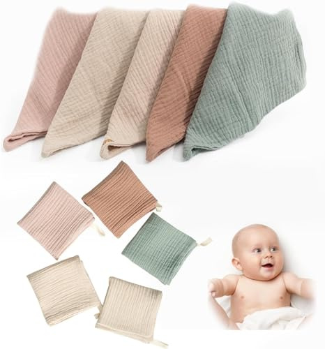 10 Stück Baby Musselin Waschlappen Kinderservietten,Baby Gesichtstüche, Handtücher für Neugeborene, Waschlappen Kinderservietten, Aus 100% Baumwolle,lexibel,weich,hautfreundlich und atmungsaktiv