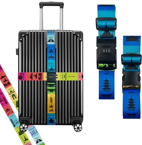 Snail Garden 2 Packung Wahrzeichen Koffergurte Mit Schloss, Gepäck Identifikator, Verstellbare Länge Nylon-Gepäckgurte Für Koffer