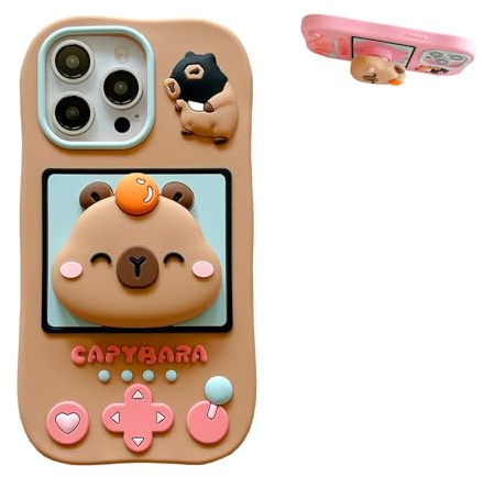 QoKcoahn Fodral för iPhone 11, roliga 3D-tecknade fodral, söta kawaii-telefonfodral, mjukt silikonfodral, stötsäkert och skyddande skal, design med kapybarafäste