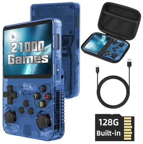 R36S Console de jeu portable, style rétro, intégrée dans le système Linux Open Source, carte TF 128 Go, 20 000 jeux, 30 émulateurs, écran IPS 3,5, console de jeu portable 3000 mAh avec sac