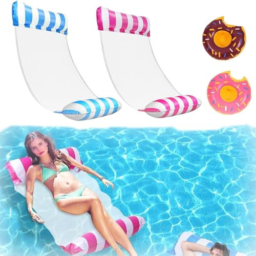 ClcIosis Lot de 4 matelas gonflables avec filet, hamac à eau avec filet, tapis de natation, hamac d'eau pour fauteuil, matelas, siège, tapis de natation, piscine, plage