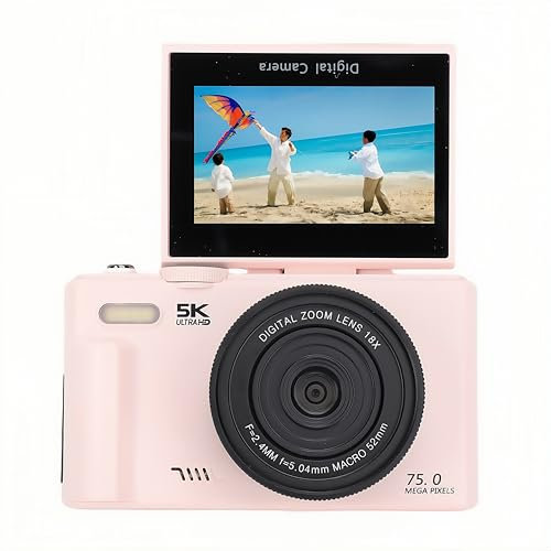 Appareil Photo Numérique 5K 75MP avec WiFi et Écran Orientable 180°, Caméra Youtube Zoom 18X, Autofocus, Filtre Beauté, Photographie Macro, Webcam HD, Compact pour Voyage