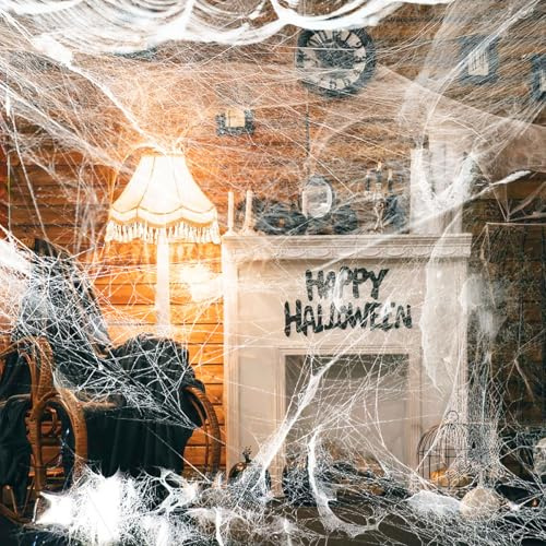 CANCJ Halloween Spinnennetz Deko– 200g Spinnweben Halloween Deko Set mit 40 Künstliche Spinnen, Dehnbare Halloween Spinnennetz Outdoor für Horror Halloween Party, Garten, Fenster, Tür & Hausdeko
