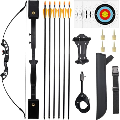Clianle Archery Bow and Arrow Set for Adults, Takedown Recurve Bow for Left and Right Handed Beginner&Youth Long Bows and Arrows with Bow Release and Arm Guard Suitable for Outdoor Practice -30lb
