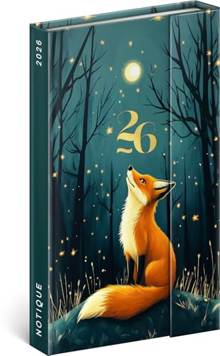 NOTIQUE Taschenkalender 2026 ca. A5 - Premium Wochenplaner mit Magnetverschluss, 144 Seiten Terminkalender, Hardcover Buchkalender mit Monatsübersicht, Terminplaner (Fuchs)