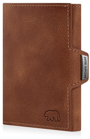 BROWN BEAR Leder Geldbörse klein mit Münzfach & RFID-Schutz | Echtleder Vintage Braun | Slim Wallet Design für Herren & Damen - BB Bruce HBR