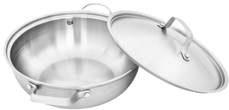 WindWilder Professional Wok - 36cm Composite Steel & 304 Stainless Steel Cooking Pan with Glass Lid & Steamer - Multi-Purpose Cookware for Home/Restaurant Use (Silver)