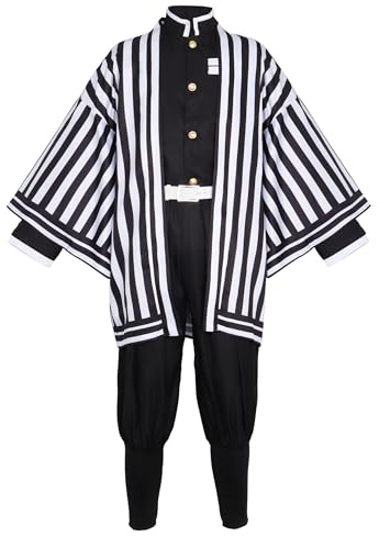 Satdflie Demon Slayer Cosplay Disfraz Kimono Robe Traje con Cinturón Completo Uniforme Conjunto Unisex Navidad Halloween Disfraz Anime Fans Regalo, Iguro Obanai, 140 Tamaño