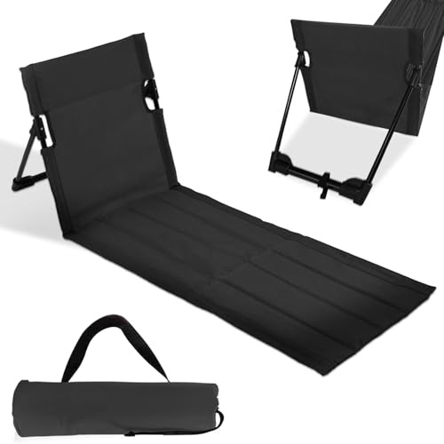 bechoanigel Silla de Suelo Plegable con Respaldo,Largo Ligero y Plegable Tumbona Playa,Ajustable Esterilla De Playa Plegable para Camping, Actividades al Aire Libre, Playa y Viajes (Negro)