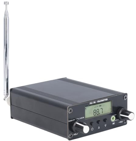 Naroote Transmisor FM Estéreo, Transmisor de Transmisión FM DC12V, Estación de Radio de Largo Alcance con Conector de Sonido de Micrófono de 3,5 Mm y Alcance 76-108 MHz para Cines