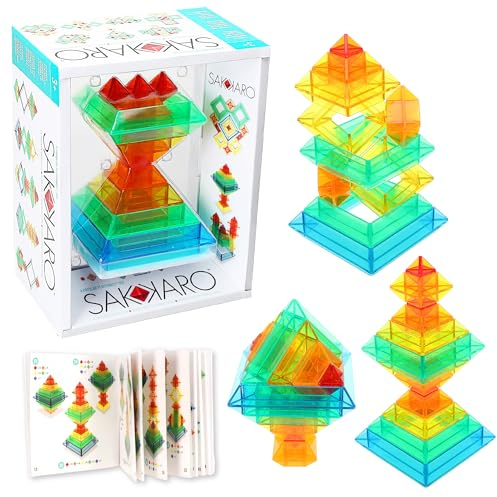 Popular Playthings Sakkaro Geometry Play Stacking Toy, Colorful Shape Building Puzzle, Stem Learning Gift for Kids Ages 3 & Up